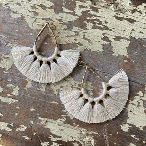 Boho Ivory Fringe Gold-Toned Drop Earrings